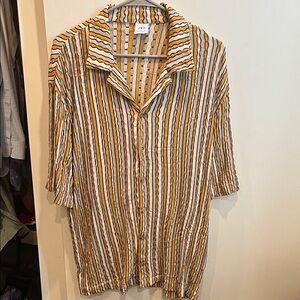 Zara Men's Casual Striped Shirt - Yellow and White